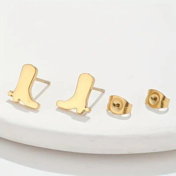 Gold-Tone Stainless Steel Cowboy Boot Petite Stud Earrings - Picture 3 of 4